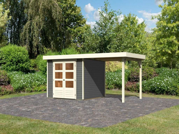Tuinhuis SET Askola 3,5 19 mm terragrijs, incl. 2,4 m aanbouwdak