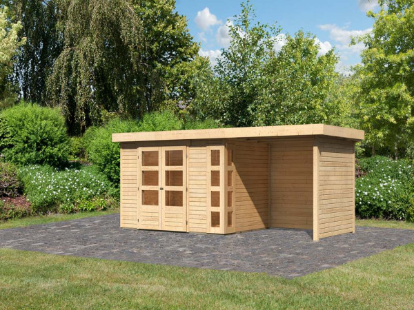 Tuinhuisje SET Kerko 4 19 mm naturel, incl. 2,4 m aangebouwd dak + zij- en achterwand