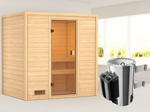 Sauna Selena met gebronsde glazen deur + 3,6 kW Plug & Play saunakachel int. besturing