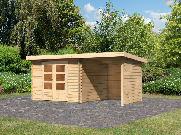 Tuinhuisje blokhut SET Bastrup 5 28mm natuurlijke afwerking, incl. 2 m lessenaarsdak+zij--achterwand