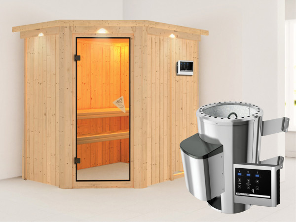 Systeemsauna Saja met dakkraag, incl. Plug & Play saunakachel externe besturing