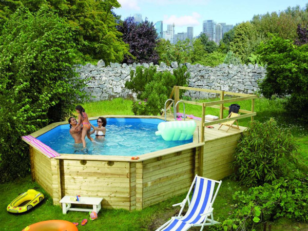 Zwembad houten model 2 Variant C kdi met 2-delig zonneterras