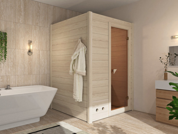 Sauna massief houten sauna VOORDEELSET Boswelia incl. 3,6 kW kachel met externe besturing