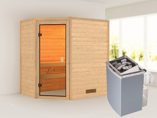 Massieve sauna Svea, incl. 4,5 kW kachel met ext. besturing