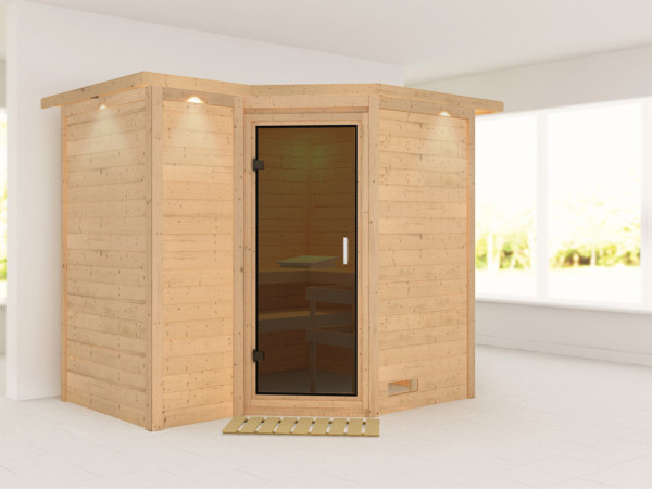 Massieve sauna Sahib 2 met dakkraag, grafiet glazen deur