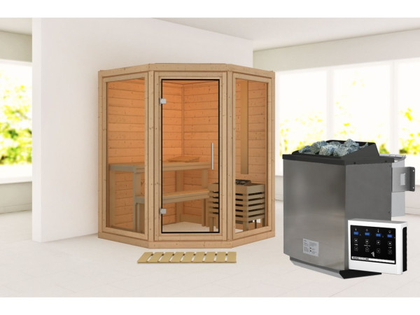 Yuma SET sauna met 9 kW kachel, bio externe controle-eenheid