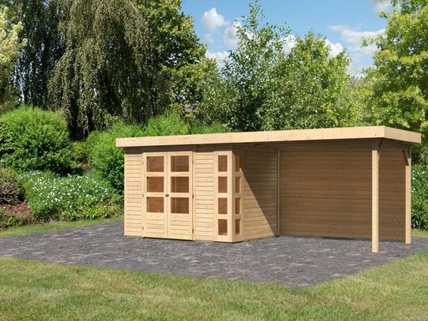 Tuinhuisje SET Kerko 4 19 mm naturel, incl. 2,8 m aangebouwd dak + achterwand