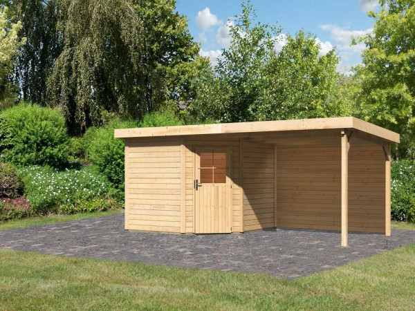 Tuinhuisje SET Neuruppin 3 28 mm naturel, incl. 3,2 m aanbouwdak + achterwand