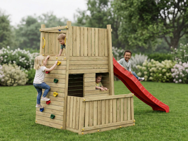 Wichtelburg KDI Speeltoren incl. glijbaan, rood