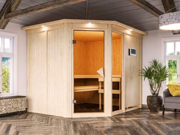 Systeemsauna Fiona 3 met dakkraag, incl. 9 kW Bio-Combi-kachel ext. besturing