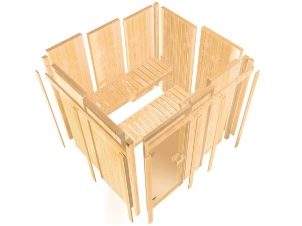 Systeemsauna Tonja energiebesparende deur + Plug & Play saunakachel met besturing