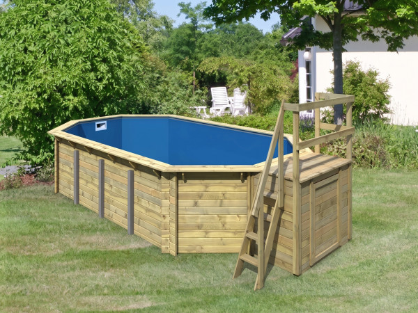 Voordeelset houten opzetzwembad model 5 A 38 mm met terras en accessoires