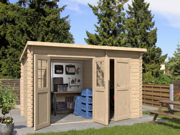 Tuinhuis blokhut "Aster 2 B" 28 mm puntdak tweekamerwoning