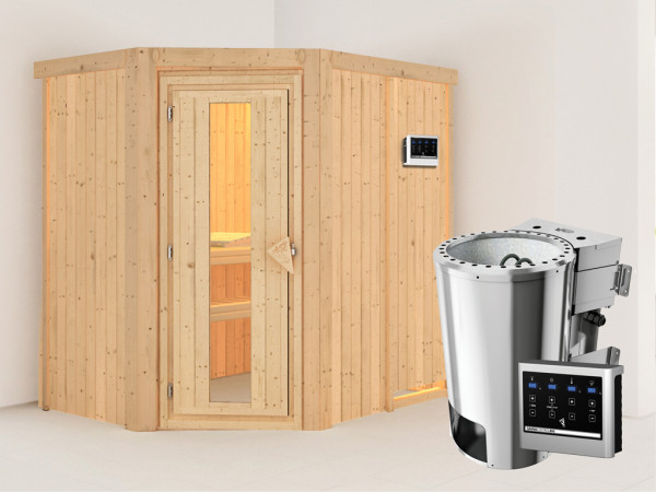 Systeemsauna Saja energiebesparende deur + Plug & Play Bio-kachel met ext. besturing