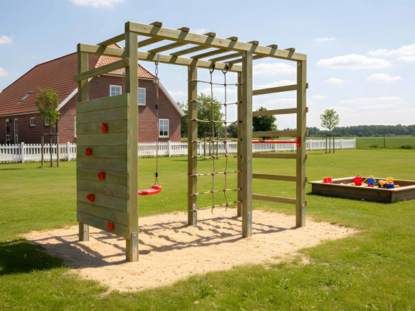 Geïmpregneerd houten speeltoren klimrek HANGO Leo Swing groen