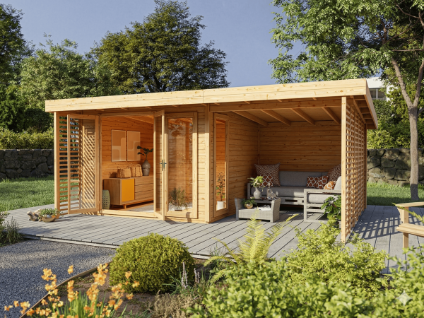 Tuinkantoor Arvo 28 mm naturel met 250 cm aanbouw