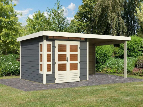 Tuinhuis SET Kastorf 6 28 mm terra grijs incl. 3,2 m verlenging dak + achterwand