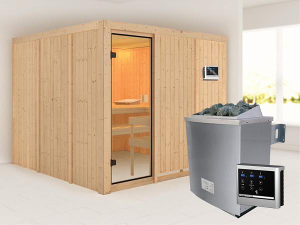 Elementensauna 68 mm Celine 8 SPARSET incl. 9 kW saunakachel en extra bedieningselement