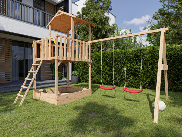 Speeltoren Tilly Premium met dubbele schommel lariks hout