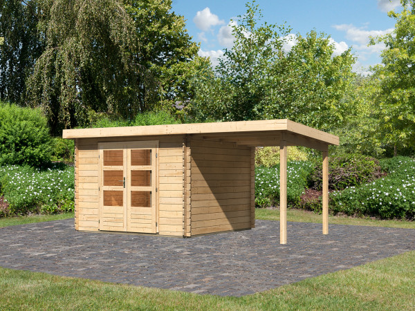 Tuinberging blokhut SET Bastrup 5 28 mm natuurlijke afwerking, incl. 2 m lessenaarsdak