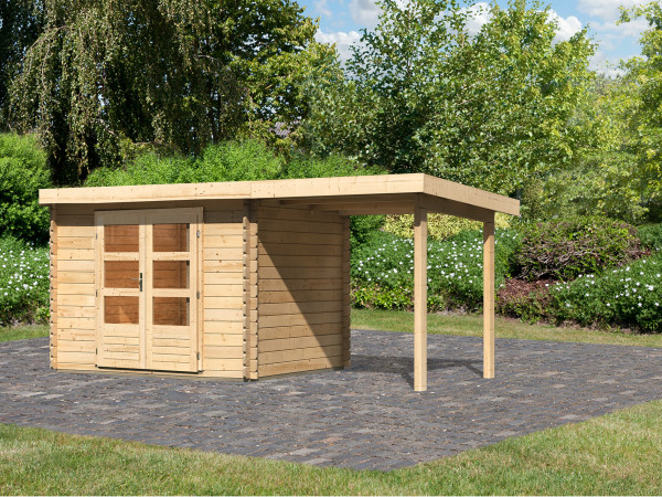 Blokhut tuinhuis Bastrup 3 28 mm natuurlijke afwerking, incl. 2 m lessenaarsdak