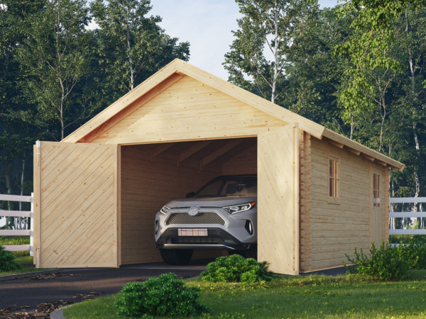 Loggarage met deur 40 mm natuurlijke afwerking
