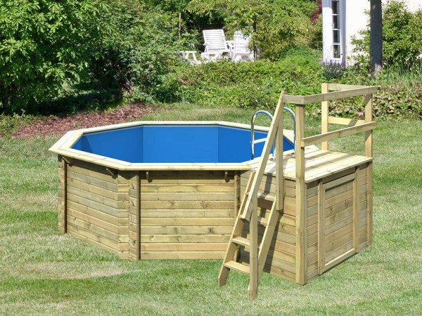 Houten Zwembad Model 1 Variant B kdi met 11,3 m³ volume met zonneterras