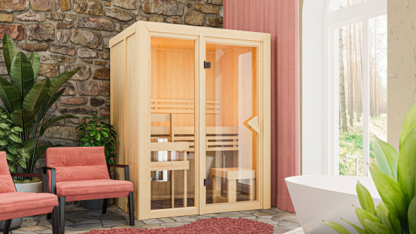 Sauna systeemsauna VOORDEELSET Paradiso 1 incl. 3,6 kW kachel met externe bedieningsunit