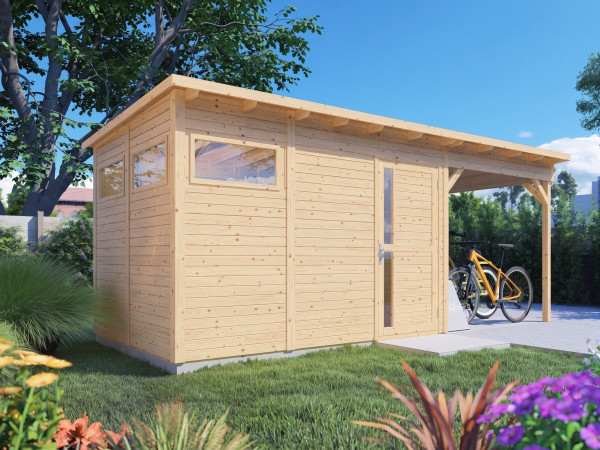 Tuinhuis "Punta 3" met aanbouw 19 mm naturel