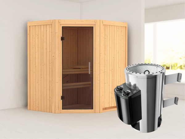 Systeemsauna Tonja grafiet glazen deur + Plug & Play saunakachel met besturing