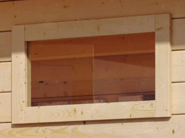 Saunaraam helder glas verpakt in natuurlijke afwerking