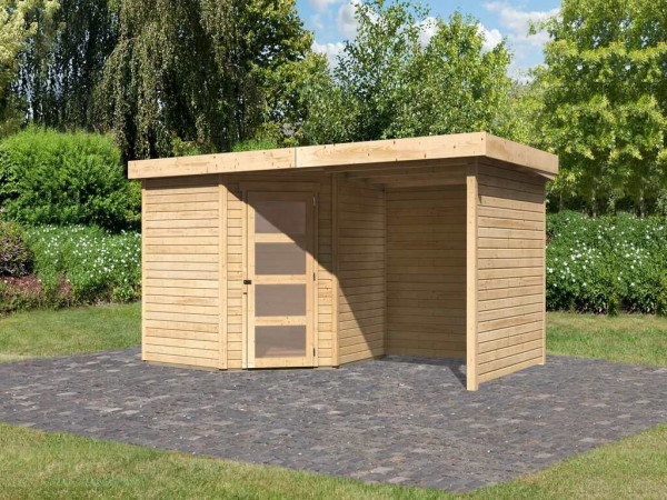 Tuinhuisje SET Schwandorf 5 19 mm naturel, incl. 2,4 m lessenaarsdak + zij- en achterwand