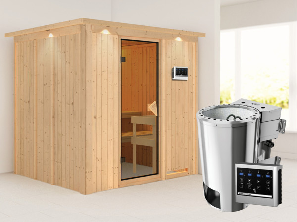 Systeemsauna Daria met dakkraag, incl. Plug & Play Bio-kachel externe besturing