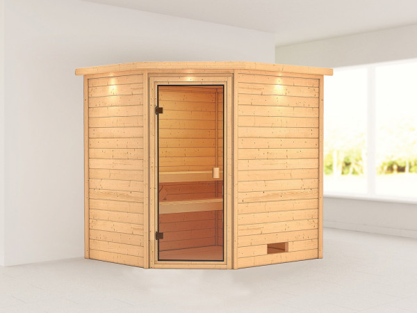 Sauna Elea met gebronsde glazen deur en dakkraag